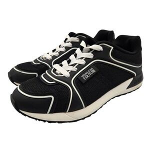 Versace Jeans Couture Womens Black White Mesh Logo Low Top Sneakers Size 38